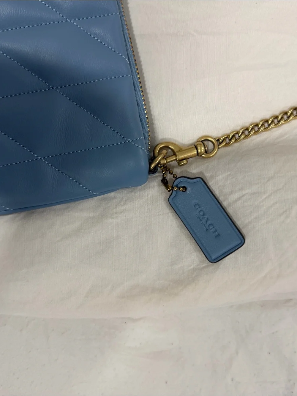 Coach Quilted Mini Chain Shoulder Bag in Dusty Blue